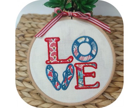 machine embroidery design  applique word love