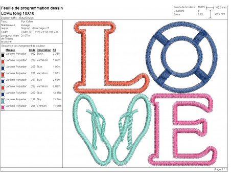 Motif de broderie machine Love tongs en appliqué