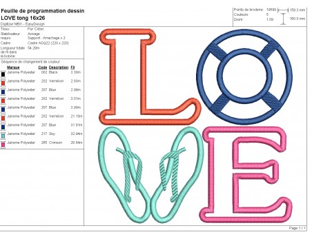 machine embroidery design  applique word love