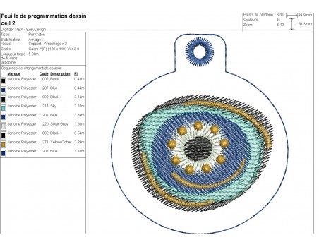 Motif de broderie machine ITH  lot de  6 porte clés oeil chance