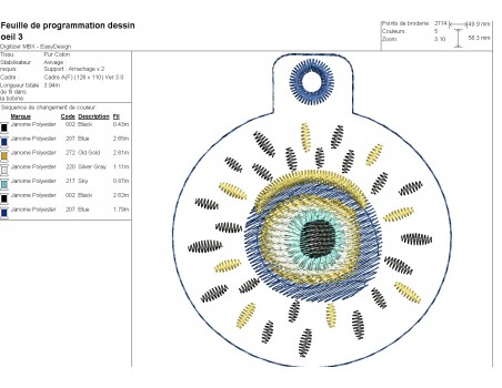 Motif de broderie machine ITH  lot de  6 porte clés oeil chance