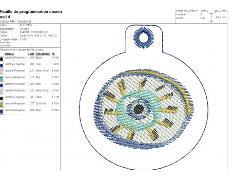 Motif de broderie machine ITH  lot de  6 porte clés oeil chance