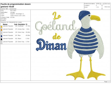 Motif de broderie machine goéland de Dinan