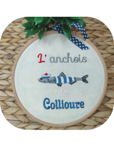 Motif de broderie machine l' anchois de Collioure