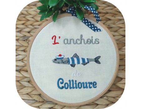 Motif de broderie machine l' anchois de Collioure