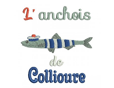 Motif de broderie machine l' anchois de Collioure