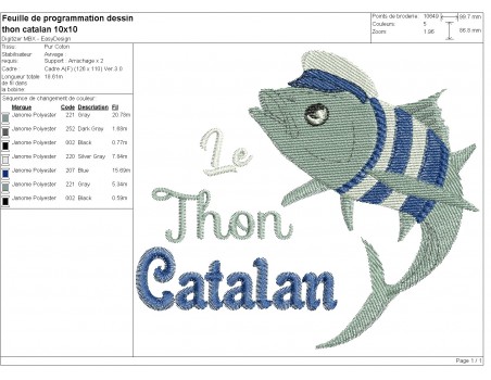 machine embroidery design Catalan tuna