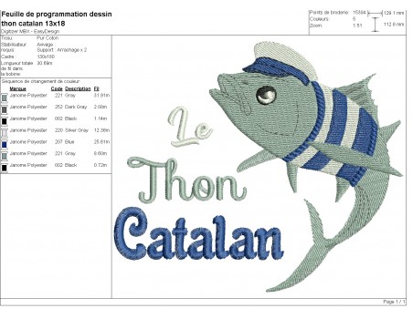 machine embroidery design Catalan tuna