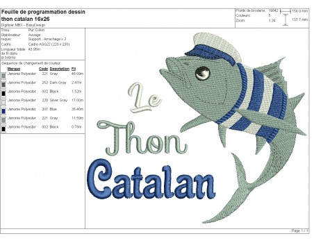 machine embroidery design Catalan tuna