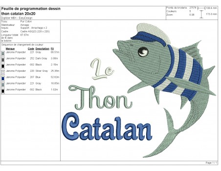 machine embroidery design Catalan tuna