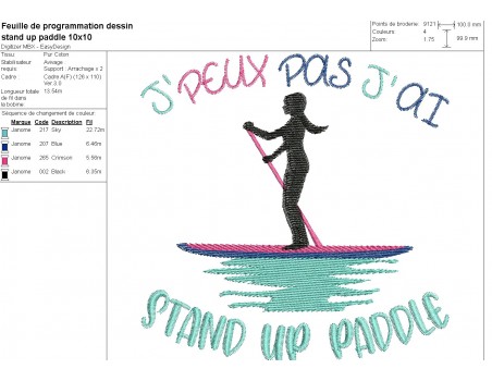 machine embroidery design I can't stand up paddle