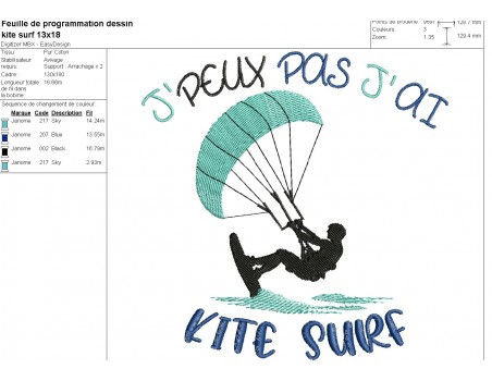 machine embroidery design I can't kite surf