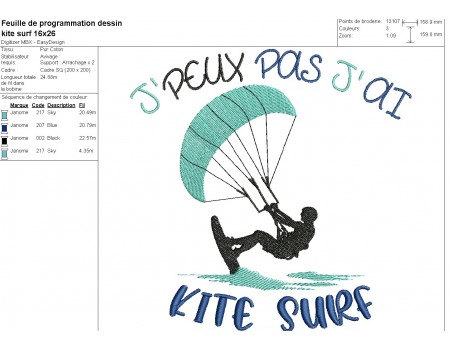 machine embroidery design I can't kite surf