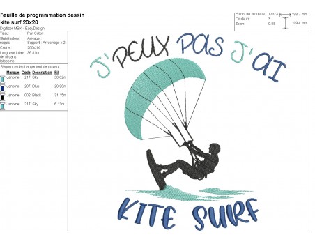 machine embroidery design I can't kite surf