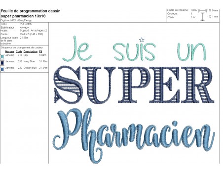 Motif de broderie machine  super pharmacien