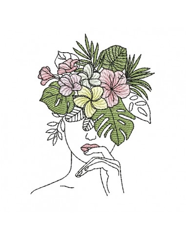 Machine embroidery design woman tropical flowers