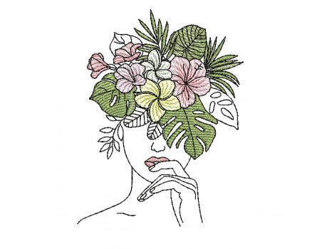 Machine embroidery design woman tropical flowers