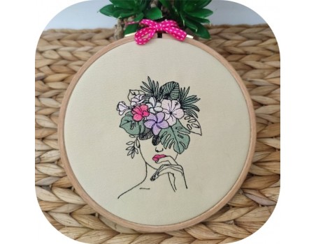 Machine embroidery design woman tropical flowers