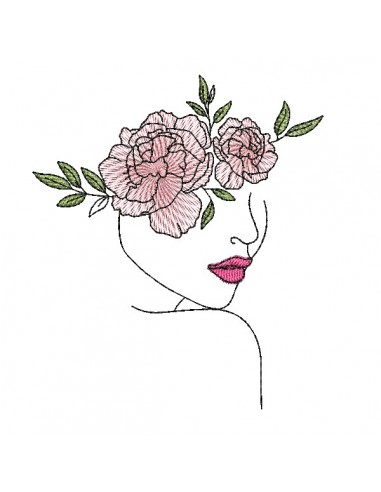 Machine embroidery design woman peonies flowers