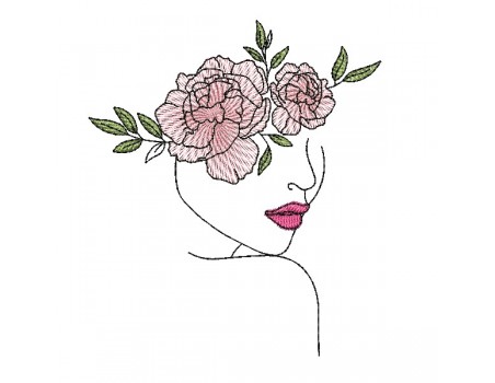 Machine embroidery design woman peonies flowers