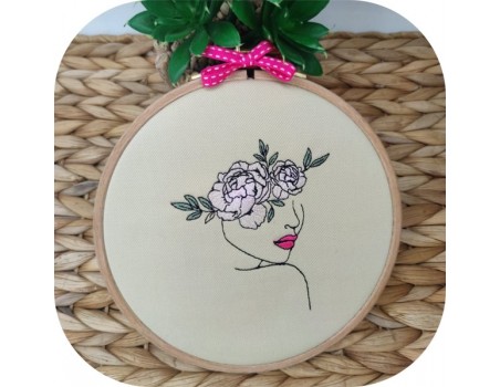 Machine embroidery design woman peonies flowers