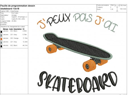 machine embroidery design I can't skateboard