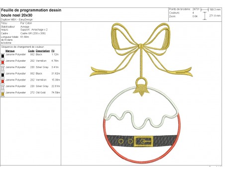 Motif de broderie machine  boule de Noël appliqué