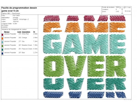 Motif de broderie machine game over