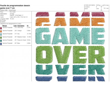 Motif de broderie machine game over