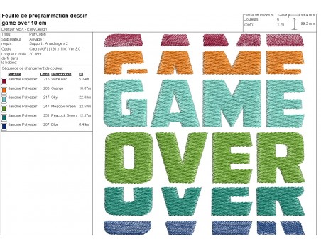 machine embroidery design  game over