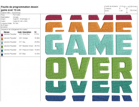 Motif de broderie machine game over