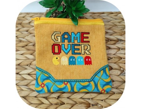 machine embroidery design  game over pac man