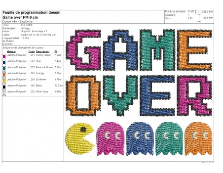 Motif de broderie machine jeu  game over