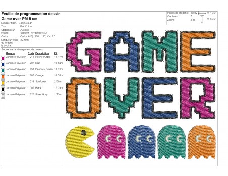 Motif de broderie machine jeu  game over