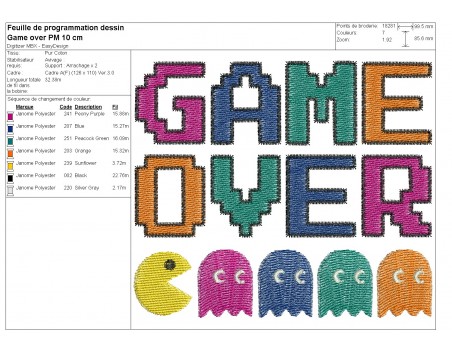 machine embroidery design  game over pac man