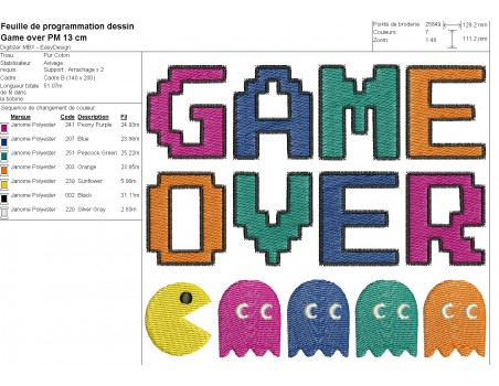 machine embroidery design  game over pac man