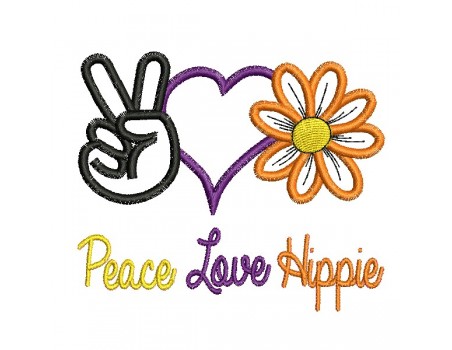 Motif de broderie machine appliqué peace love hippie