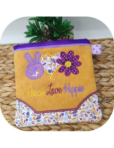 Motif de broderie machine appliqué peace love hippie