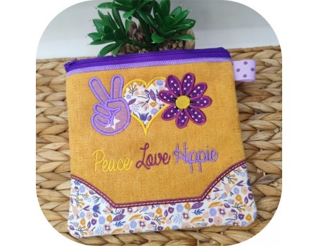 Motif de broderie machine appliqué peace love hippie