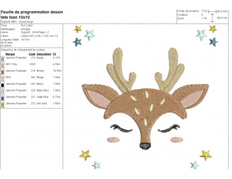 machine embroidery design head deer