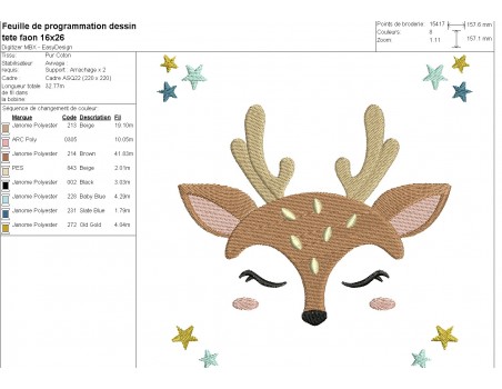 machine embroidery design head deer