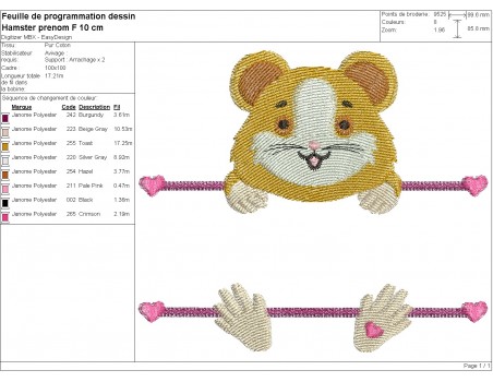 machine embroidery  design hamster to customize for girl