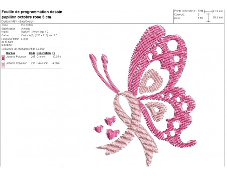 machine  embroidery design butterfly pink october pink ribbon