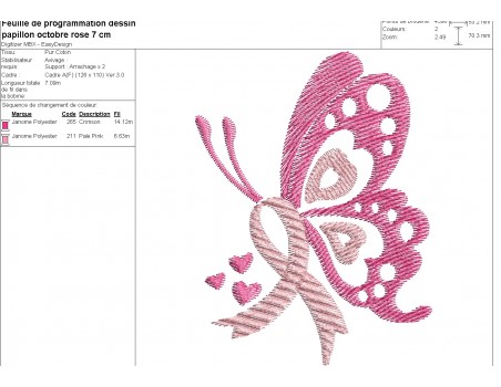 machine  embroidery design butterfly pink october pink ribbon