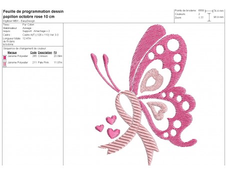 machine  embroidery design butterfly pink october pink ribbon