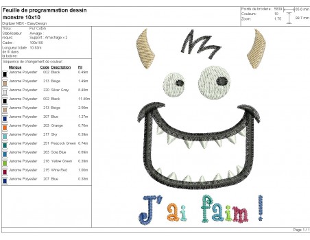 Motif de broderie machine tête de monstre