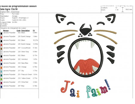 machine embroidery design tiger head