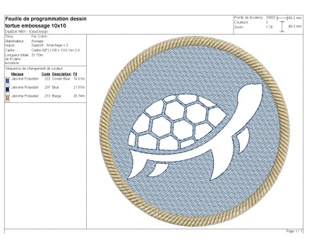 Motif de broderie machine tortue de mer en embossage