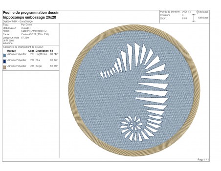 Motif de broderie machine hippocampe en embossage