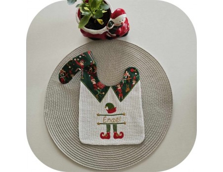 Motif de broderie machine lutin de  Noël prénom